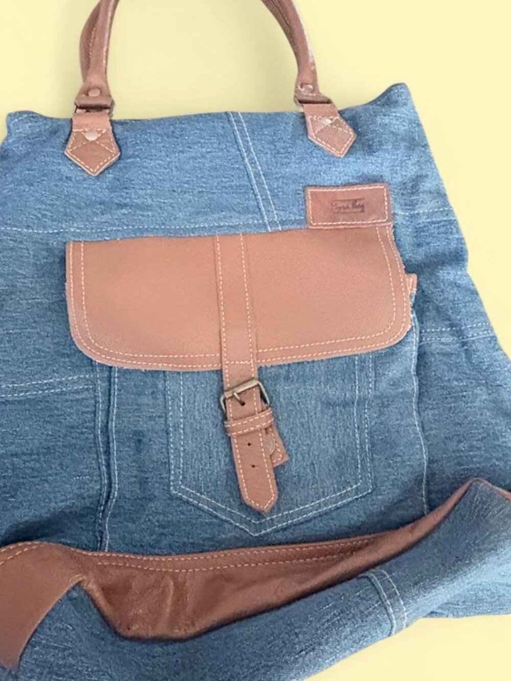 Myra Bag Blue Denim Tote with Tan Leather Accents